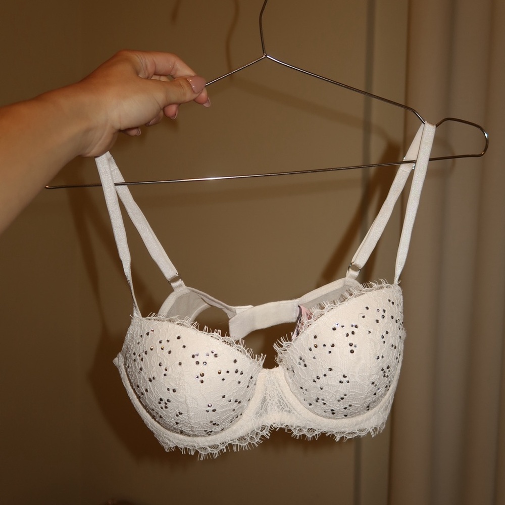 VS white lace bra w/ crystals
